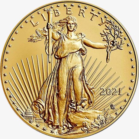 Золотая монета Американский Орел 1/10 унции 2021 (American Eagle) новый дизайн