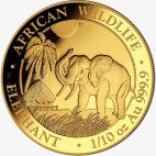 Золотая монета Африканская Дикая Природа Сомалийский Слон 1/10 унции 2017