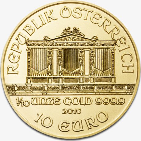 Золотая монета Венская Филармония 1/10 унции 2016 (Vienna Philharmonic)