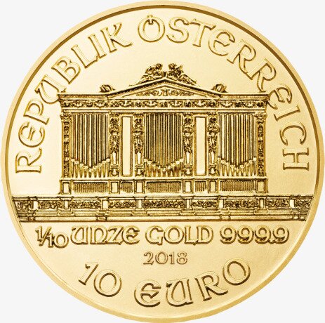 Золотая монета Венская Филармония 1/10 унции 2018 (Vienna Philharmonic)