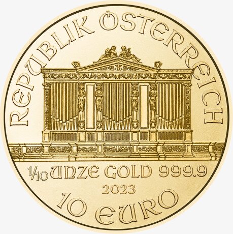 Золотая монета Венская Филармония 1/10 унции 2023 (Vienna Philharmonic)