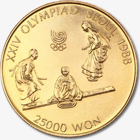 Золотая монета Олимпийские игры Южной Кореи Мужчины на качелях 1/2 унции 1988