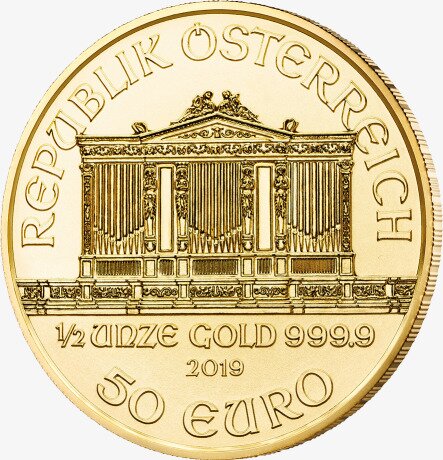 Золотая монета Венская Филармония 1/2 унции 2019 (Vienna Philharmonic)