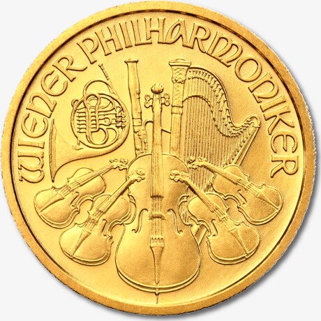 Золотая монета Венская Филармония 1/2 унции разных лет (Vienna Philharmonic)