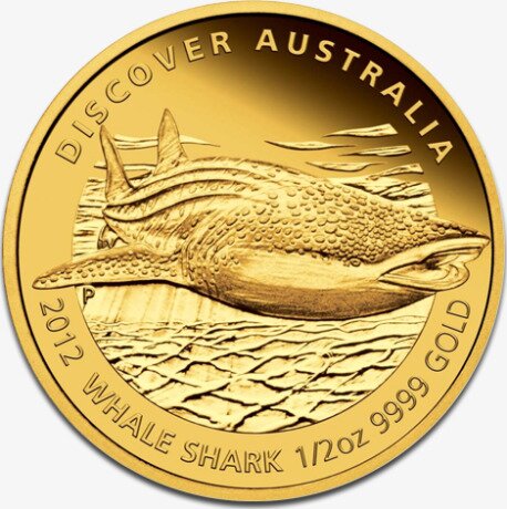 Золотая монета Китовая Акула 1/2 унции 2012 Открой Австралию (Whale Shark Discover Australia)