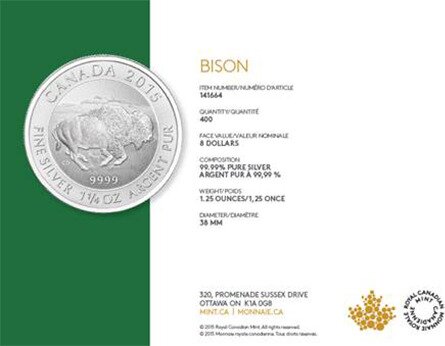 1.25 oz Kanadisches Bison | Silber | 2015