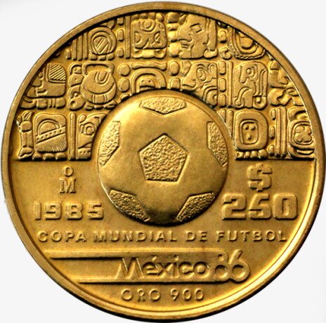 1/4 oz Copa Mundial de Futból de México | Fútbol y patrones | Oro | 1985-1986