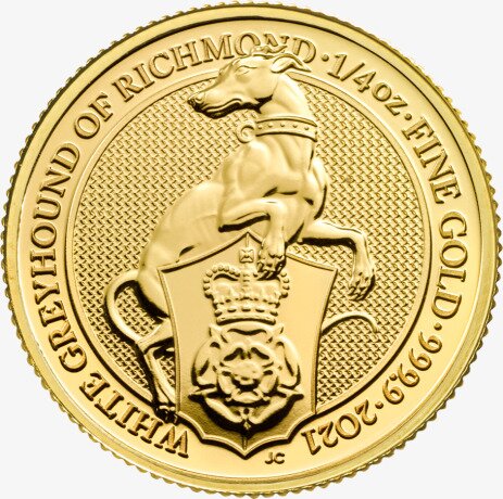 1/4 Uncji Bestie Królowej Biały Chart z Greyhound Złota Moneta | 2021