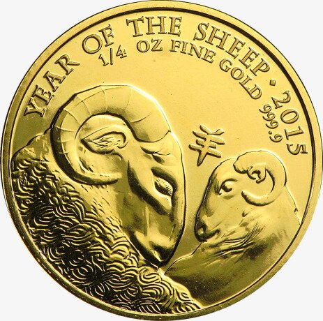 Золотая монета Лунар Великобритании Год Овцы 1/4 унция 2015 (Lunar UK Sheep)
