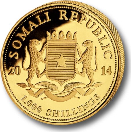 Золотая монета Африканская Дикая Природа Сомалийский Слон 1 унция 2014