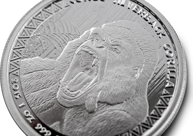Серебряная монета Сильвербэк Горилла Конго 1 унция 2015 (Congo Silverback Gorilla)