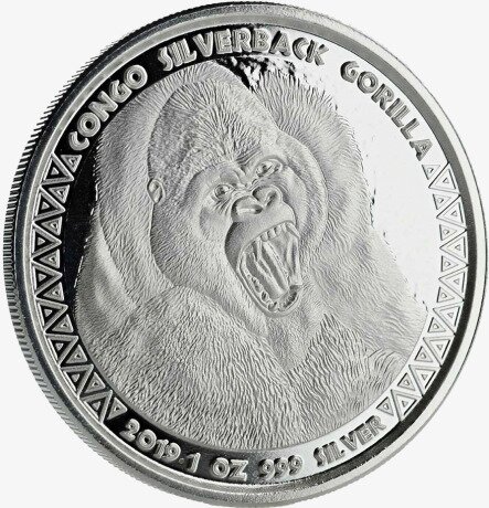 Серебряная монета Сильвербэк Горилла Конго 1 унция 2019 (Congo Silverback Gorilla)