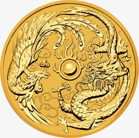 Золотая монета Дракон и Феникс 1 унция 2018 (Dragon and Phoenix)