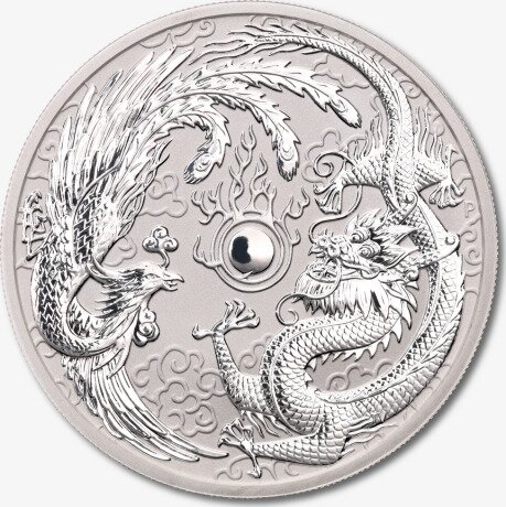 Серебряная монета Дракон и Феникс 1 унция 2017