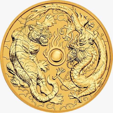 Золотая монета Дракон и Тигр 1 унция 2019
