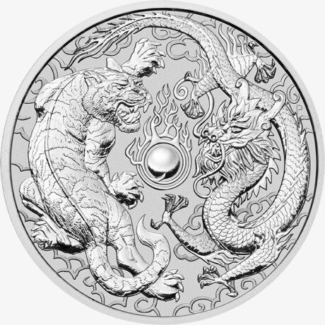 Серебряная монета Дракон и Тигр 1 унция 2018