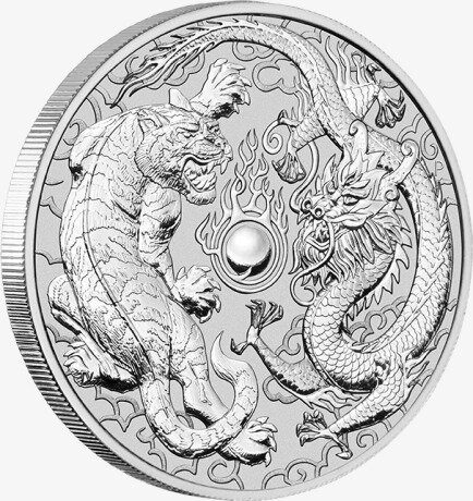 Серебряная монета Дракон и Тигр 1 унция 2018
