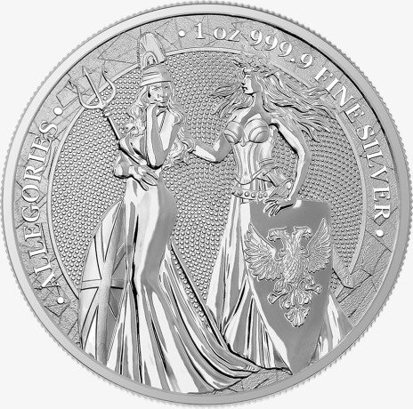 Серебряная монета Аллегории Германия и Британия 5 Марок 1 унция 2019