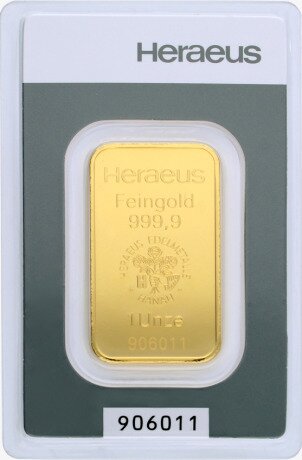 Золотой слиток Heraeus Kinebar 1 унция