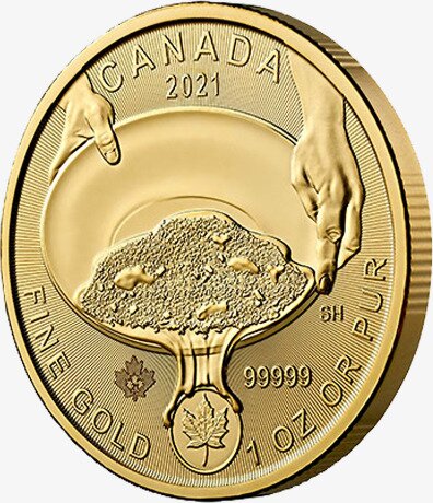 1 oz Klondike Gold Rush Panning for Gold .99999 Moneta d'Oro (2021)