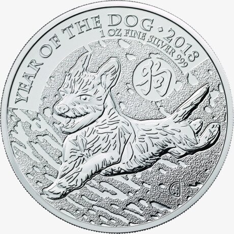 Серебряная монета Лунар 1 унция 2018 Год Собаки Великобритания (Lunar UK Year of the Dog)