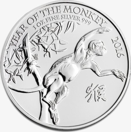 Серебряная монета Лунар 1 унция 2016 Год Обезьяны (Lunar UK Monkey)