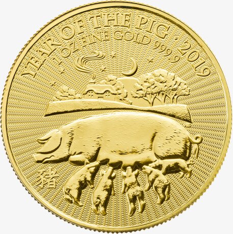 1 oz Lunar UK Jahr des Schweins Goldmünze (2019)