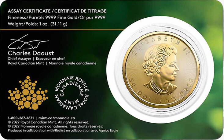 Золотая монета Канадский кленовый лист 1 унция 2022 (Maple Leaf) | Single Source