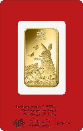 1 oz PAMP Lunar Rabbit Gold Bar