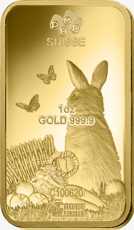 1 oz PAMP Lunar Rabbit Gold Bar