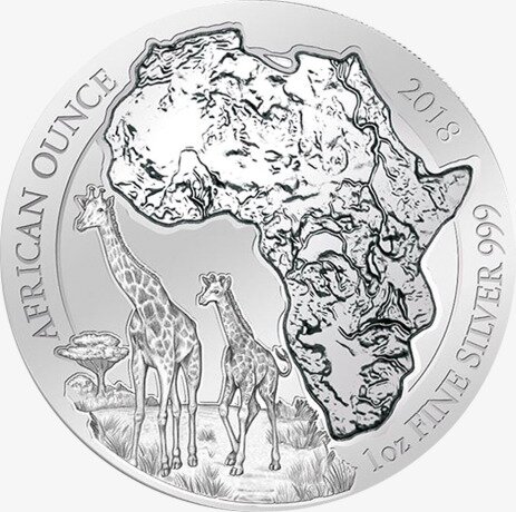 Серебряная монета Жираф Руанда 1 унция 2018 (Giraffe)