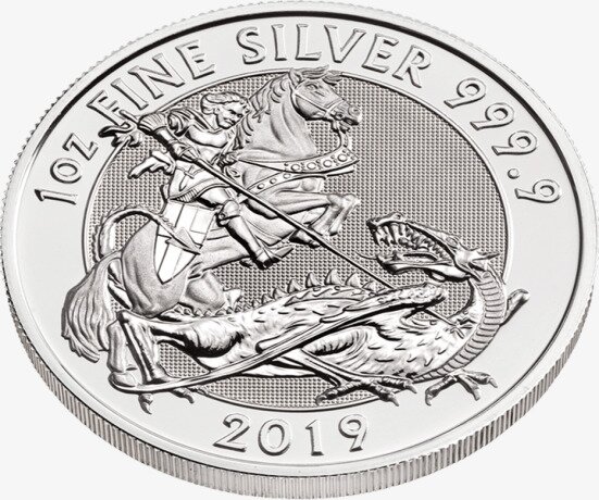 Серебряная монета Святой Георгий и Дракон 1 унций 2019