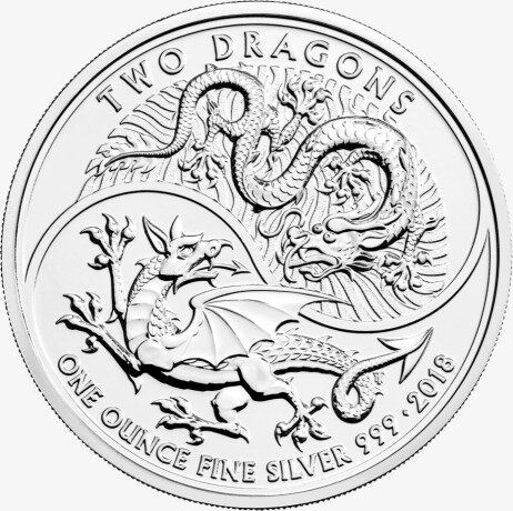 1 oz Zwei Drachen Silbermünze (2018)