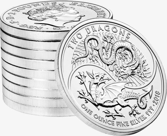 Серебряная монета 2 Дракона 1 унция 2018