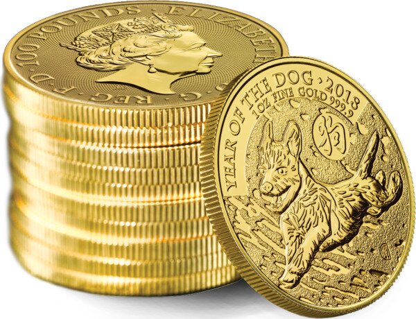 1 Uncja Lunar UK Rok Psa Złota moneta | 2018