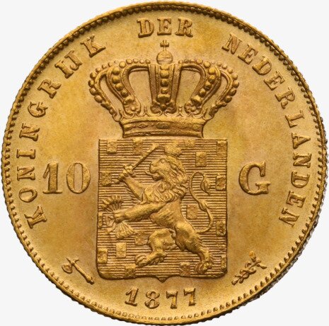Золотая монета 10 Гульденов Уильяма III и Вильгельмины (Dutch Guilders Willem III and Wilhelmina)