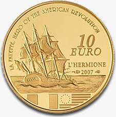 Золотая монета 10 Евро Генерал де Лафайет Франции 2007 (10 Euro France Lafayette)