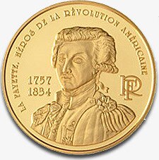 Золотая монета 10 Евро Генерал де Лафайет Франции 2007 (10 Euro France Lafayette)