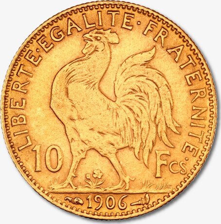 Золотая монета 10 Франков (Franc) Петух Марианна (Marianne Rooster) 1899-1914