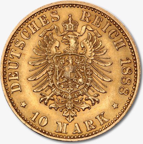 Золотая монета 10 Марок Фридриха III 1888 (Emperor Friedrich III)
