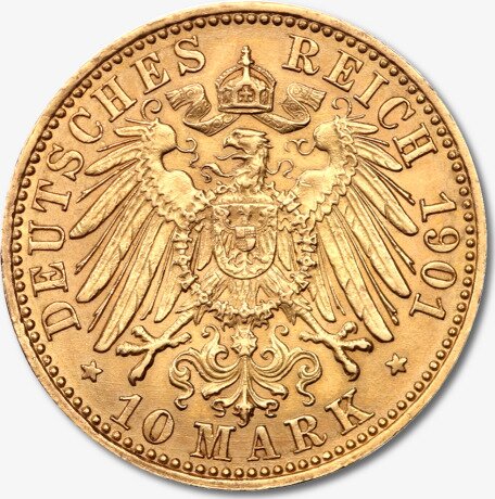 Золотая монета 10 Марок Вильгельма II 1889-1913