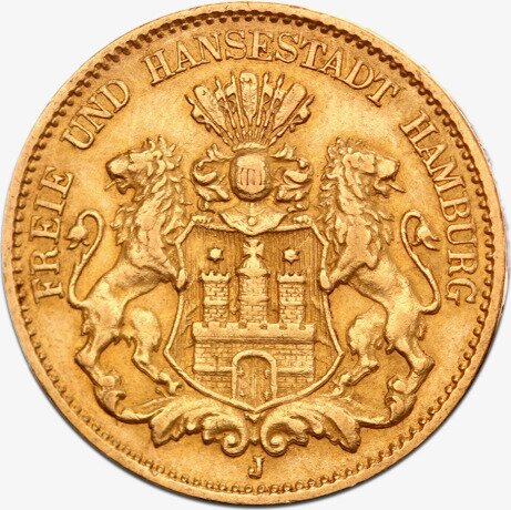 Золотая монета 10 Марок Вольный город Гамбург 1873-1913