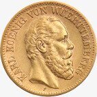 Золотая монета 10 Марок Короля Карла Вюртемберг 1864-1891