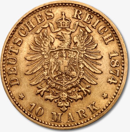 Золотая монета 10 Марок Короля Людвига II 1874-1886