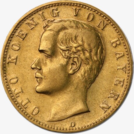 Золотая монета 10 Марок Короля Отто I Баварского 1886-1913