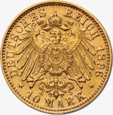 Золотая монета 10 Марок Короля Отто I Баварского 1886-1913