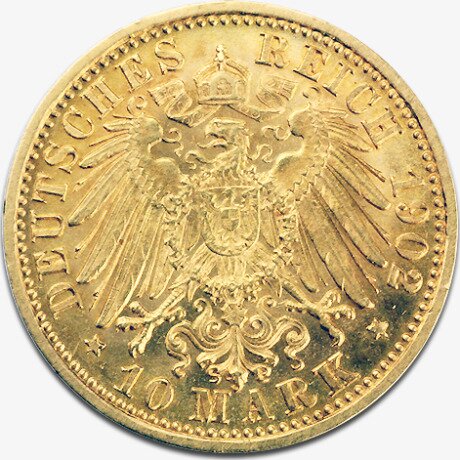 Золотая монета 10 Марок Вильгельма II 1890-1915
