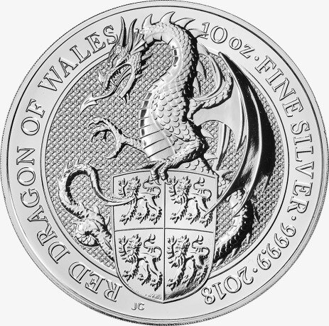 Серебряная монета Дракон серии Звери Королевы 10 унций 2018 (Queen's Beasts Dragon)