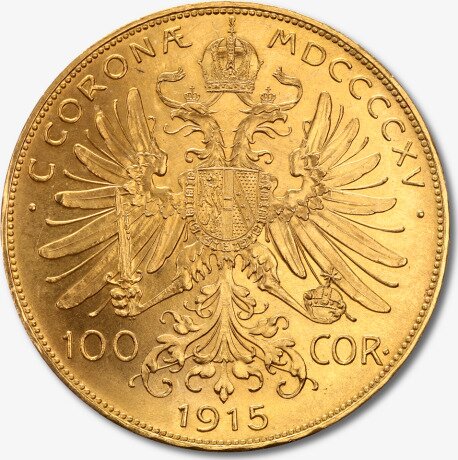 Золотая монета 100 австрийских крон 1915 Франца Иосифа (100 Corona)