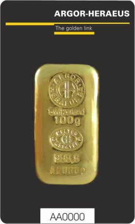 Золотой слиток Argor-Heraeus 100г литой